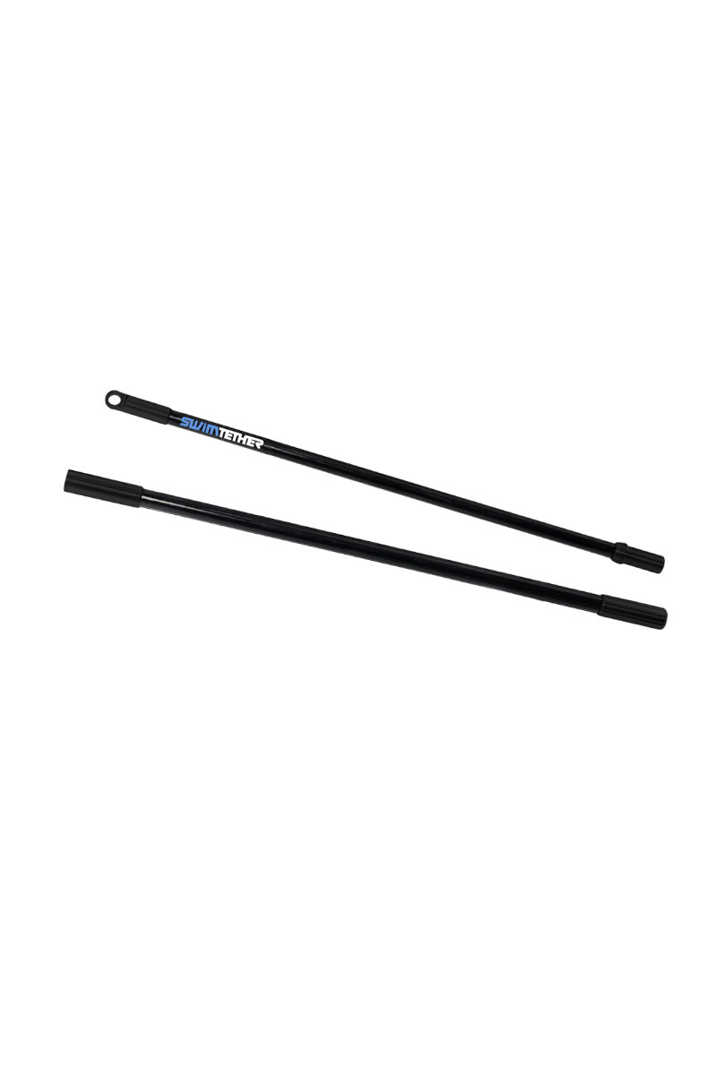 Two black fiberglass rods with a brand name on a white background