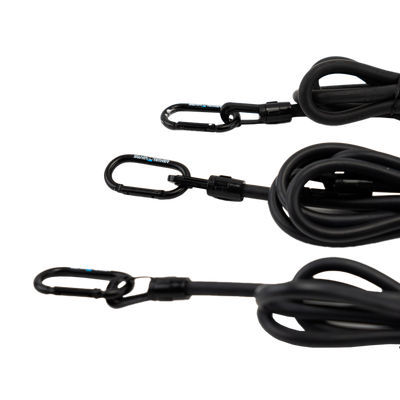 Swim Tether stretch cord 3-pack — 4.5, 6, and 8 foot cords with carabiners
