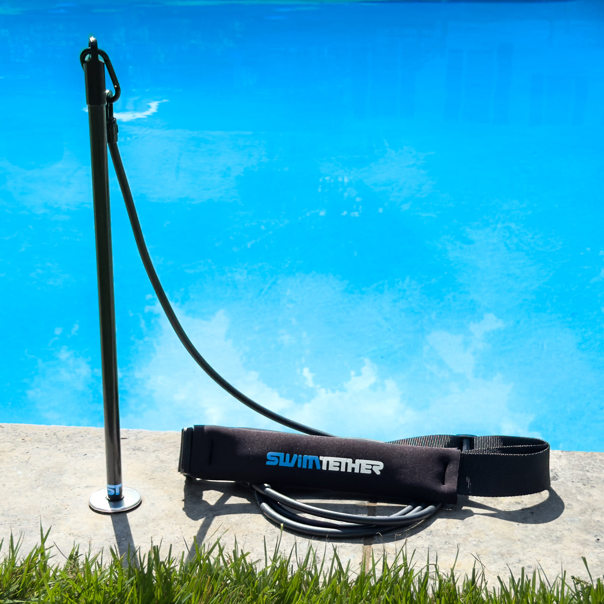 Swim Tether ST1 Tether System installed poolside